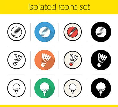 Sport Balls Icons Set Stitches Shuttlecock Vector Vector Stitches