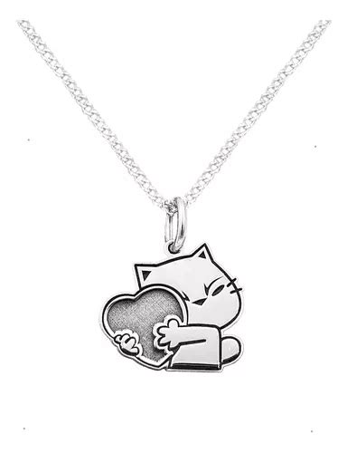 Dije Y Cadena Gato Caricatura Corazon Plata Envio Gratis Meses