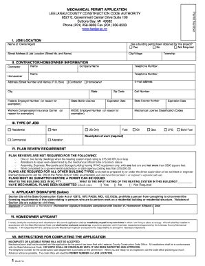 Fillable Online Mechanical Permit Application Leelanau County