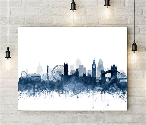 London Skyline Print London Watercolor Navy Blue White - Etsy