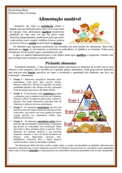 Alimentação Saudável Texto E Atividade De Ciências