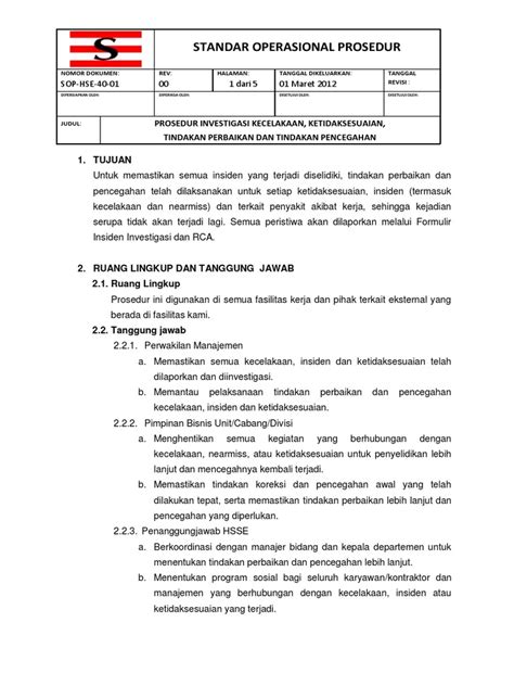 Detail Contoh Laporan Investigasi Kecelakaan Kerja Koleksi Nomer