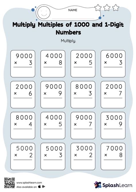 Multiply Multiples Of 1000 And 1 Digit Numbers Vertical Multiplication Worksheet