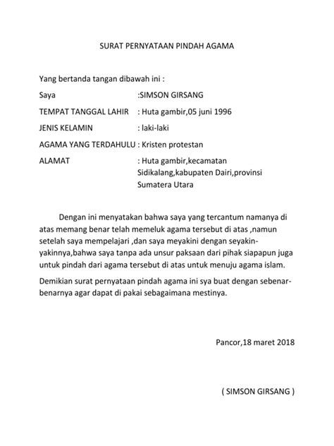 Contoh Surat Pernyataan Pindah Agama Kristen Koleksi Gambar