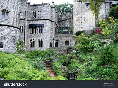 Hillside Garden In An English Medieval Castle Stock Photo 3392013