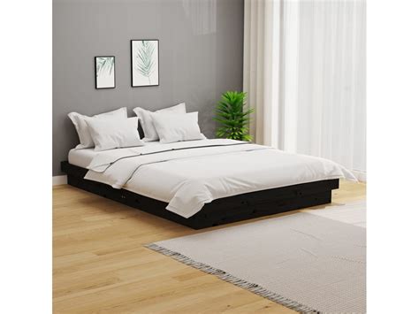 vidaXL Estrutura de cama casal 135x190 cm madeira maciça preto Worten pt