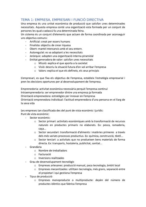 TEMA 1 2 3 tema 1 empresa empresari i funció directiva tema 2