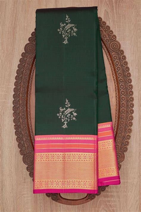 Buy Bottle Green Zari Woven Kanchipuram Silk Saree Online Samyakk