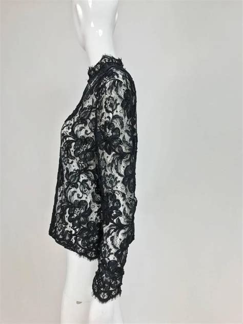 Vintage Bill Blass Black Guipure Lace Over Ivory Silk Chiffon Lined