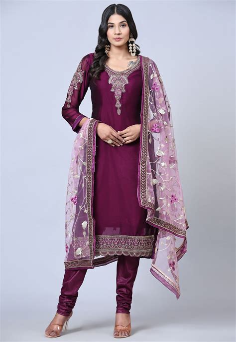 Purple Satin Georgette Churidar Suit 259914