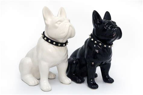 Statue of french bulldog WHITE ceramic with collar for