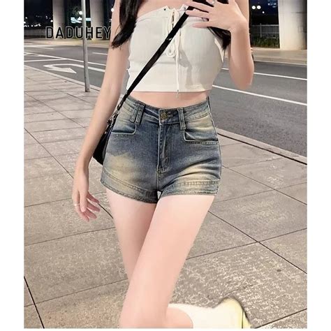 DaDuHey Denim Shorts Women S Summer Tight Retro A Line Washed Hot Hip Pants Shopee Malaysia