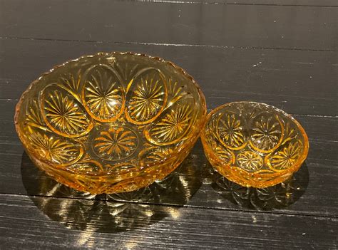 Pair Of Vintage Amber Glass Bowls Etsy