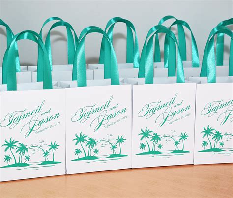 Tropical Wedding Welcome Bags With Satin Ribbon Handles Etsy