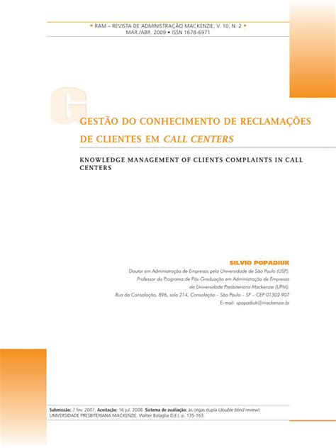 Pdf Gest O Do Conhecimento De Reclama Es Internet Segundo