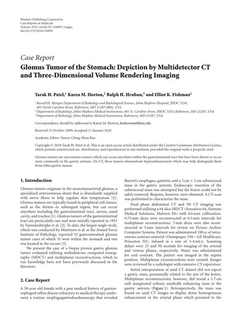 Pdf Glomus Tumor Of The Stomach Depiction By Multidetector Ct And