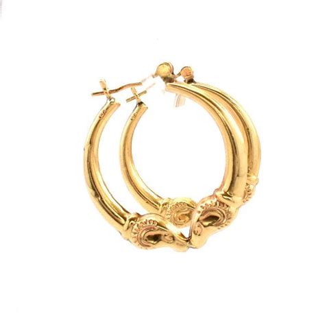 14K Solid Yellow Gold Hoop Earrings Double Rams Head Hoop Etsy Gold