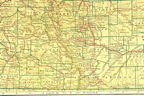 antique colorado railroad map wall art decor original yellow etsy