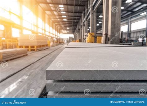 stack  fiber cement boards stored   large industrial warehouse
