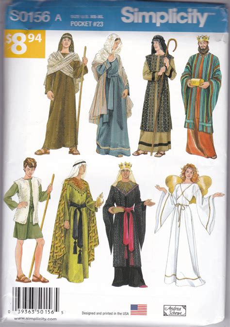 Simplicity Pattern 0156 Biblical Nativity Costumes Sizes Xs