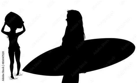 Surfistas Contraluz Vector Tabla Surf Mar Atardecer Mujer