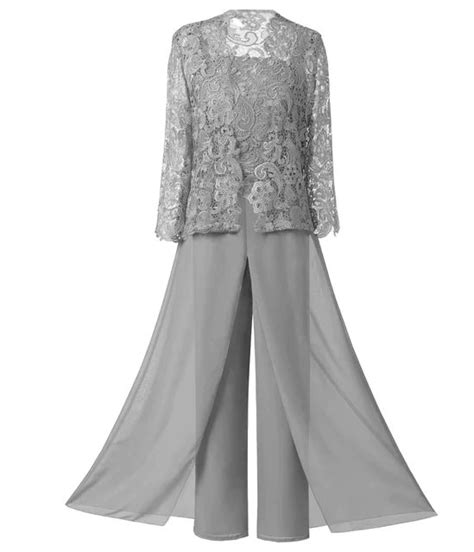 The Mother Of The Bride Pant Suit With Lace And Chiffon Is Shown