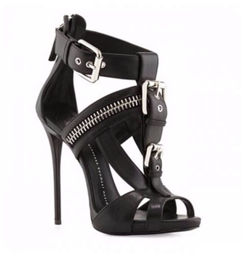 Women Peep Toe Stiletto Sandals High Heel Metal Buckle Zipper Punk