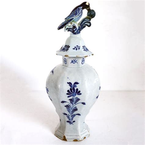 1780s Antique Dutch Delft De Porceleyne Fles Pottery Baluster Vase And Bird Cover Ebay