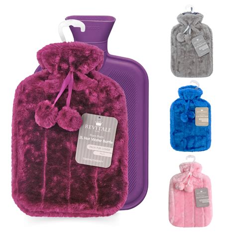 Revitale Natural Rubber Hot Water Bottle With Cover Cosy Fur Pom Pom Litre Ebay Uk