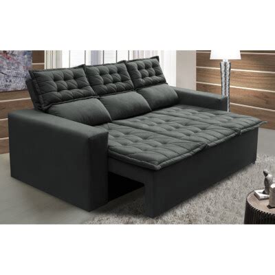 Sofa Retratil Reclinavel 2 Metros Cinza Cama InBox