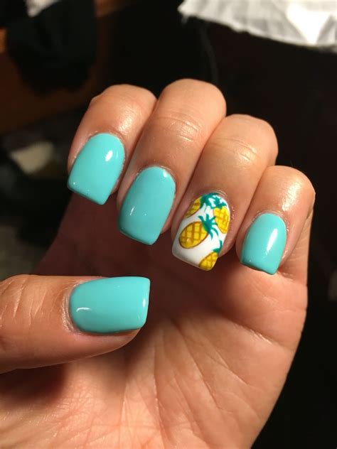 Summer Nails Teal Acrylics With Pineapples🍍 Manicura De Uñas