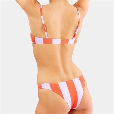 Solid And Striped Rachel Bikini In Red And Lavender Str… Gem