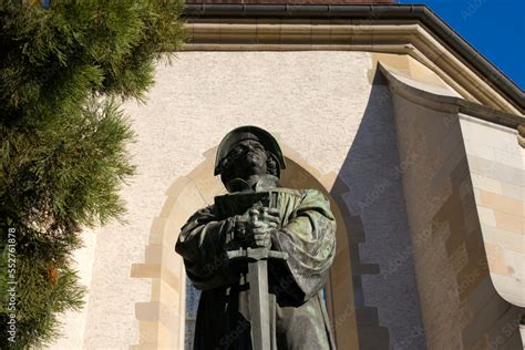 Bronze Statue Of Reformer Ulrich Zwingli At The Old Town Of Zurich On A