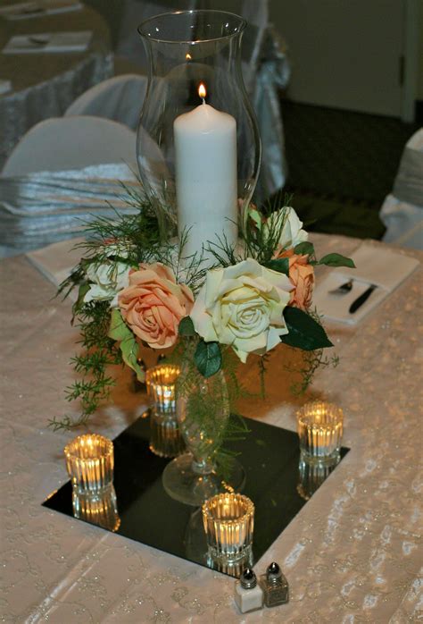 Tall Glass Globe Vase Wedding Centerpiece With Candle Wrapped In Roses