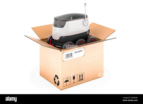 Autonomous Robot Inside Cardboard Box Delivery Concept 3d Rendering