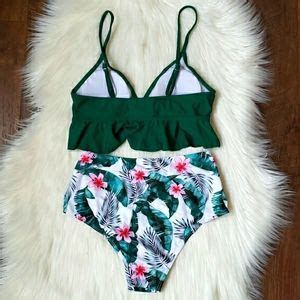 Swim Green And Floral Ruffle Top Highwaist Bikini Set Poshmark