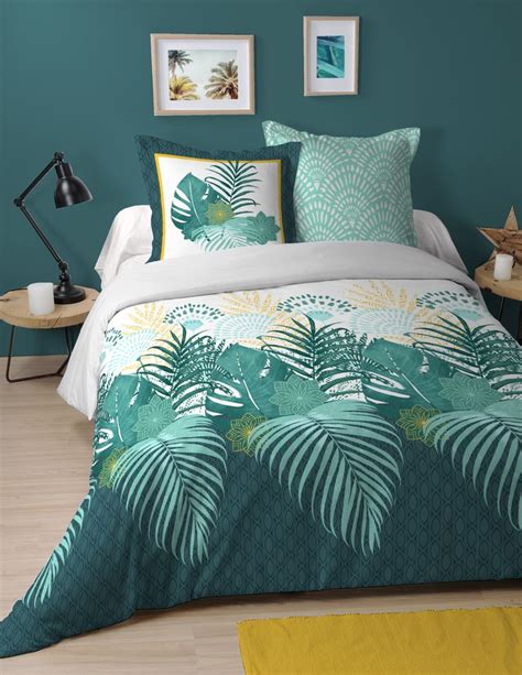 Housse De Couette Longbeach Tropical Vert Meraude X Cm