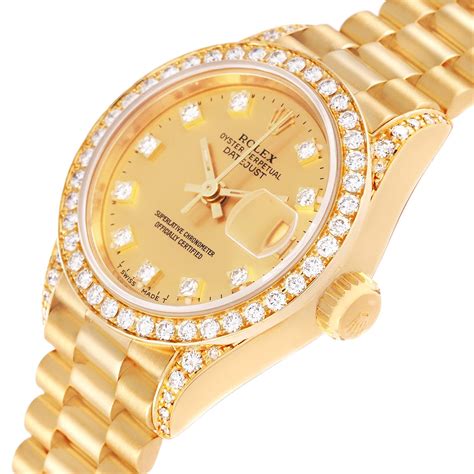 Rolex President Datejust Yellow Gold Diamond Ladies Watch 69158 For Sale At 1stdibs