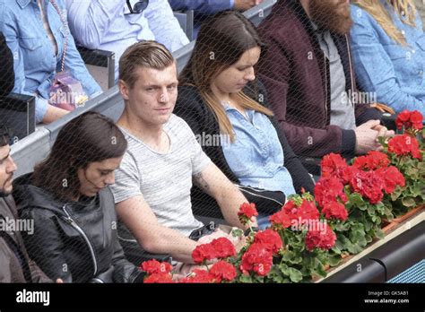 Toni Kroos and his pregnant wife Jessica Farber attend the Mutua Madrid Open at Caja Magica ...