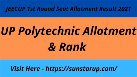 Jeecup St Round Seat Allotment Result Up Polytechnic Allotment