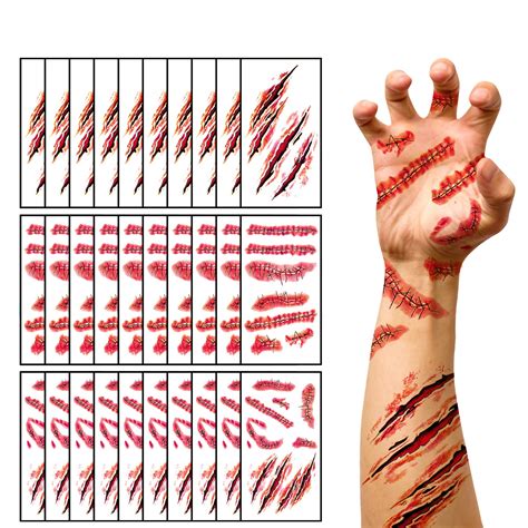 Buy 30 Sheets Halloween Temporary Tattoos Horror Stitch Scab Zombie