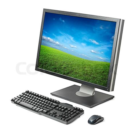 Computer workstation ( monitor, keyboard, mouse) isolated on white background | Stock image ...