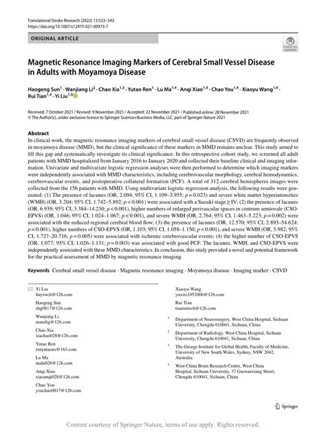 Magnetic Resonance Imaging Markers Of Cerebral Small Vessel Disease In