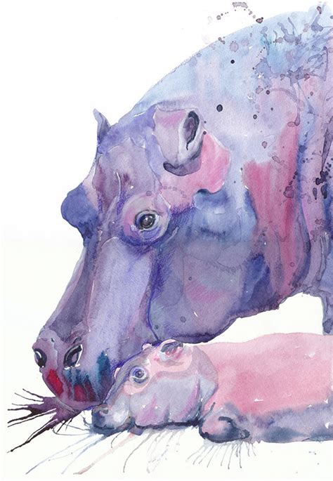 Hippo Watercolor Original Painting Hippopotamus Art Safari Etsy