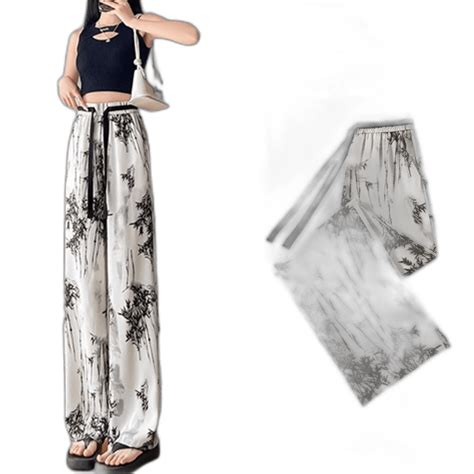 Versatile Ice Silk Wide Legged Pants Female Summer Thin Section Ink