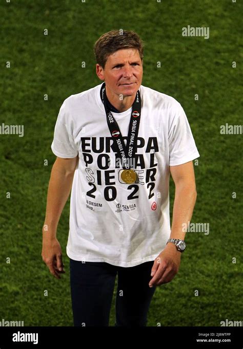 Eintracht Frankfurt Manager Oliver Glasner With His Winners Medal After