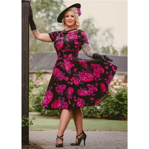 Dolly And Dotty Darlene Black Pink Roses Swing Dress