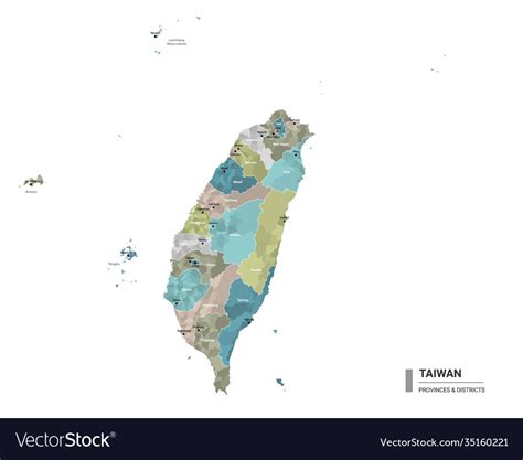 Taiwan Higt Detailed Map With Subdivisions Vector Image