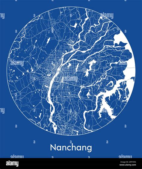 City Map Nanchang China Asia Blue Print Round Circle Vector