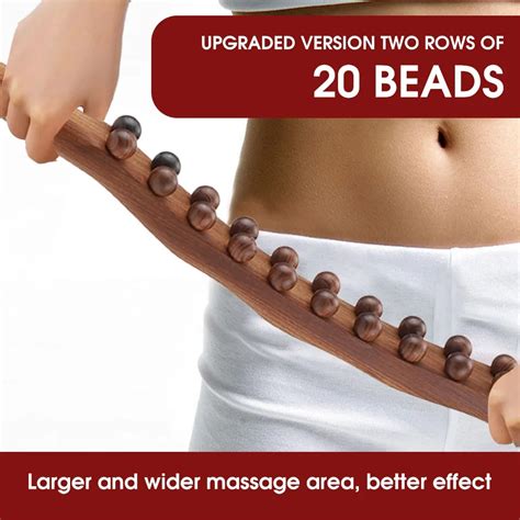 20 Beads Massager For Body Natural Carbonized Beech Wood Scraping Massage Stick Back Massager